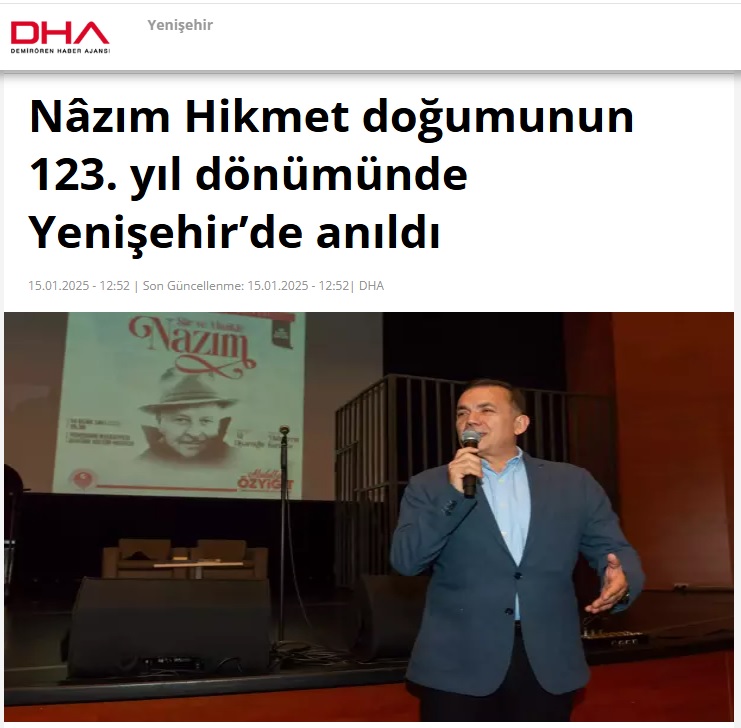 Nâzım Hikmet doğumunun 123. yıl dönümünde Yenişehir’de anıldı