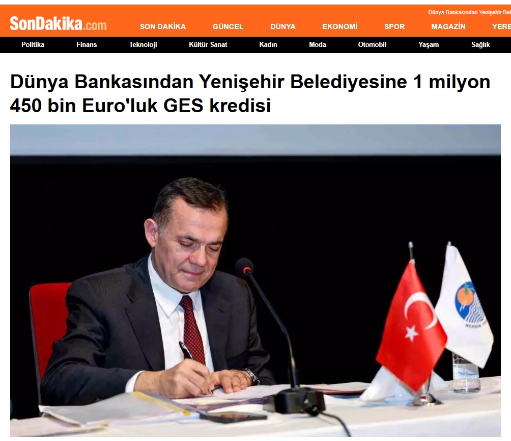 Dünya Bankasından Yenişehir Belediyesine 1 milyon 450 bin Euro’luk GES kredisi