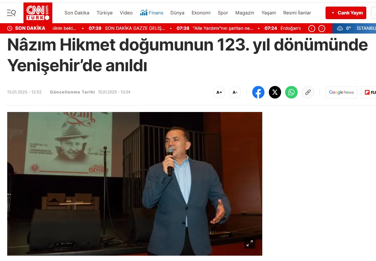 Nâzım Hikmet doğumunun 123. yıl dönümünde Yenişehir’de anıldı