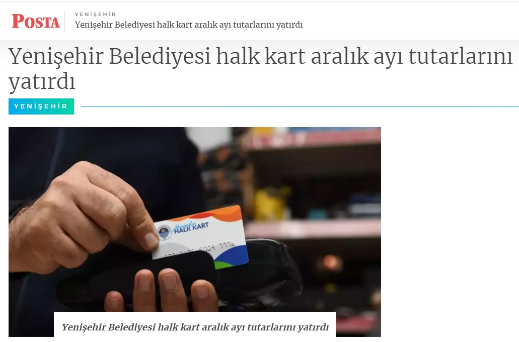 Yenişehir Belediyesi halk kartın Aralık ayı tutarlarını yatırdı