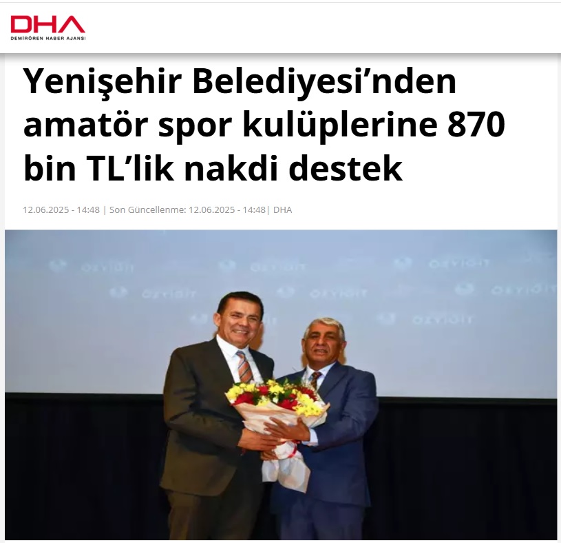 Yenişehir Belediyesinden amatör spor kulüplerine 870 bin TL’lik nakdi destek