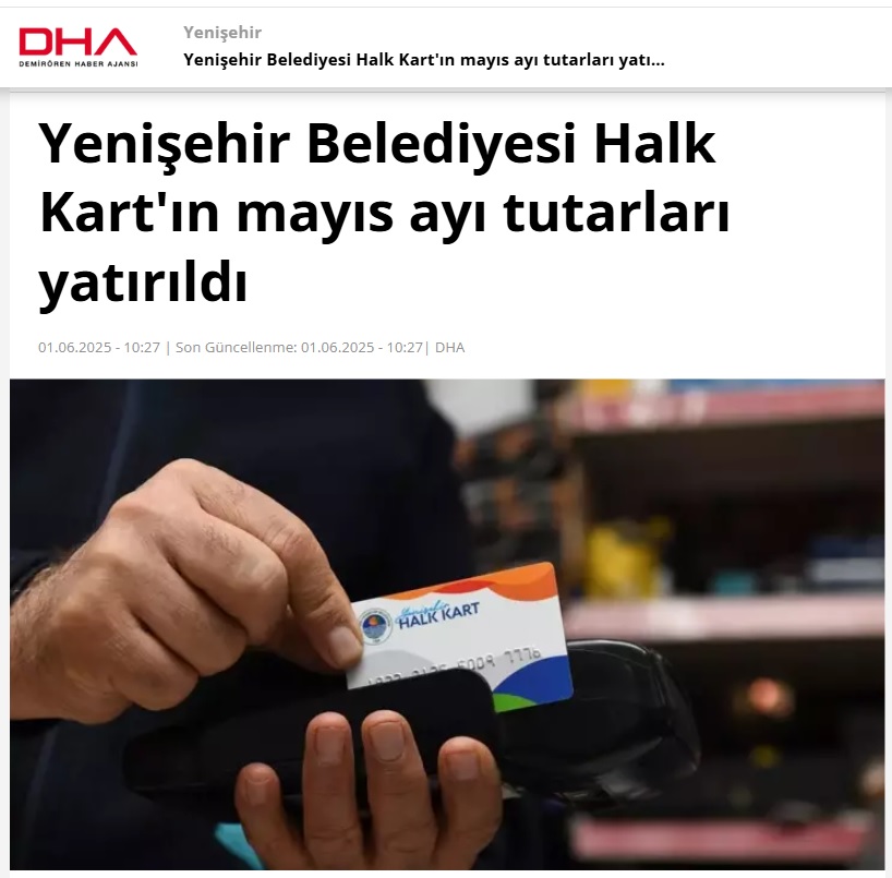 Yenişehir Belediyesi halk kartın Mayıs ayı tutarlarını yatırdı