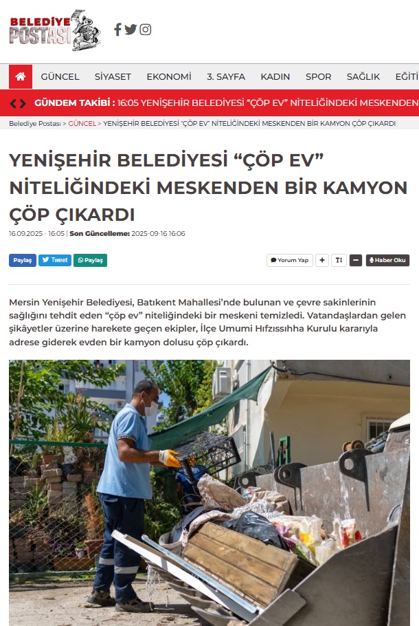 Yenişehir Belediyesi “çöp ev” niteliğindeki meskenden bir kamyon çöp çıkardı