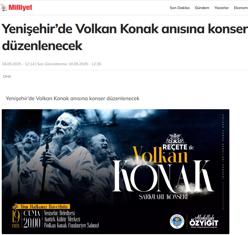 Yenişehir’de Volkan Konak anısına konser düzenlenecek