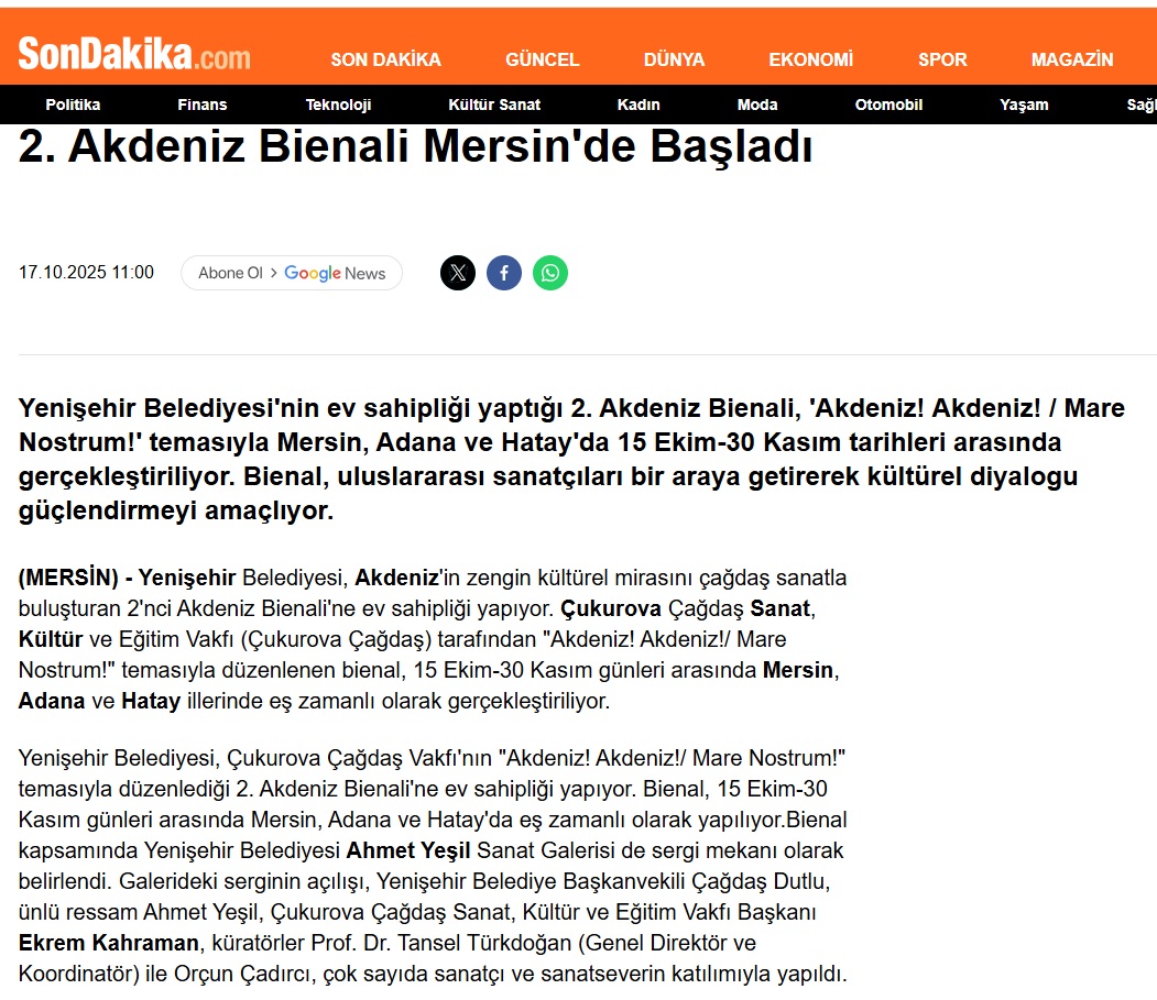 Yenişehir Belediyesi 2. Akdeniz Bienali’ne ev sahipliği yapıyor