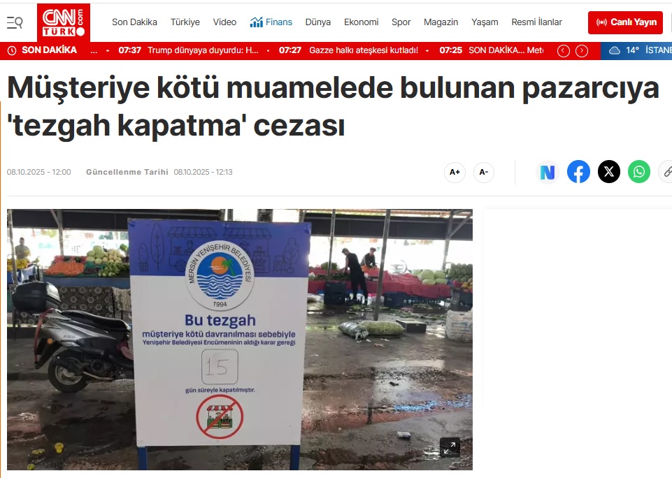 Müşteriye kötü muamelede bulunan pazarcıya 'tezgah kapatma' cezası