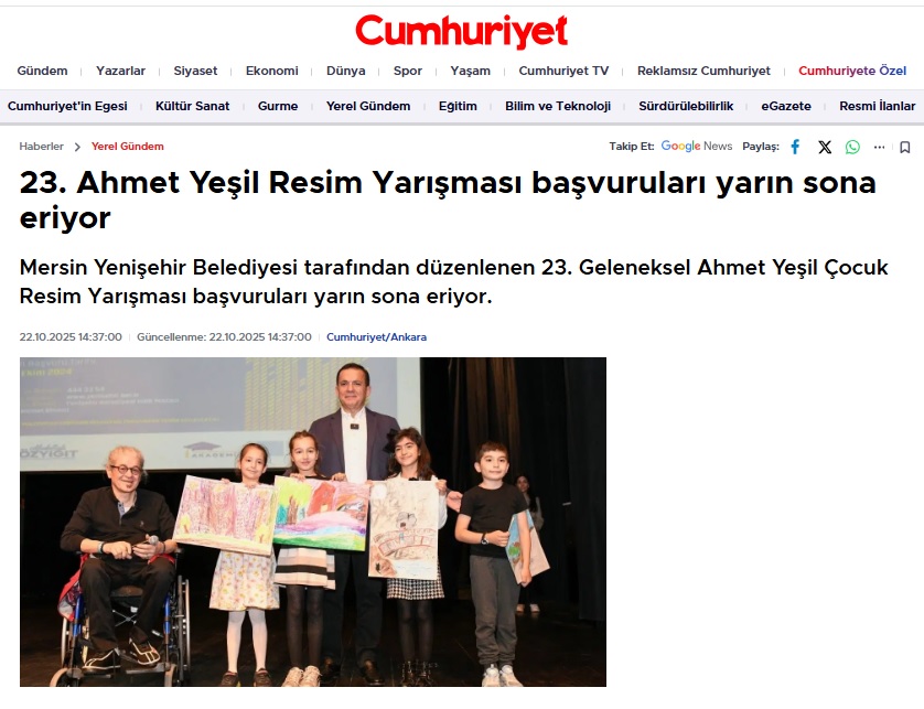 23. Ahmet Yeşil Resim Yarışması başvuruları yarın sona eriyor