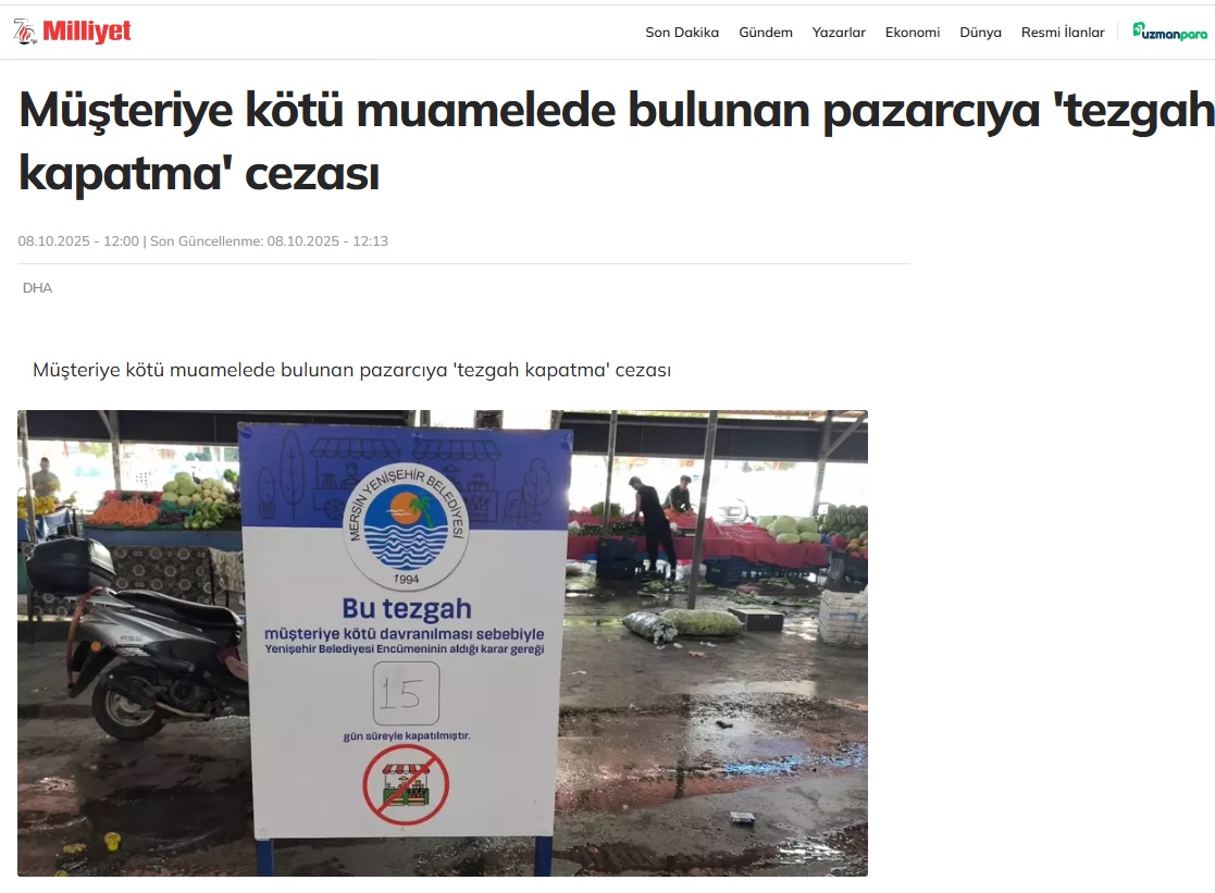 Müşteriye kötü muamelede bulunan pazarcıya 'tezgah kapatma' cezası