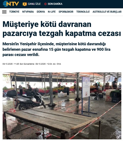 Müşteriye kötü muamelede bulunan pazarcıya 'tezgah kapatma' cezası