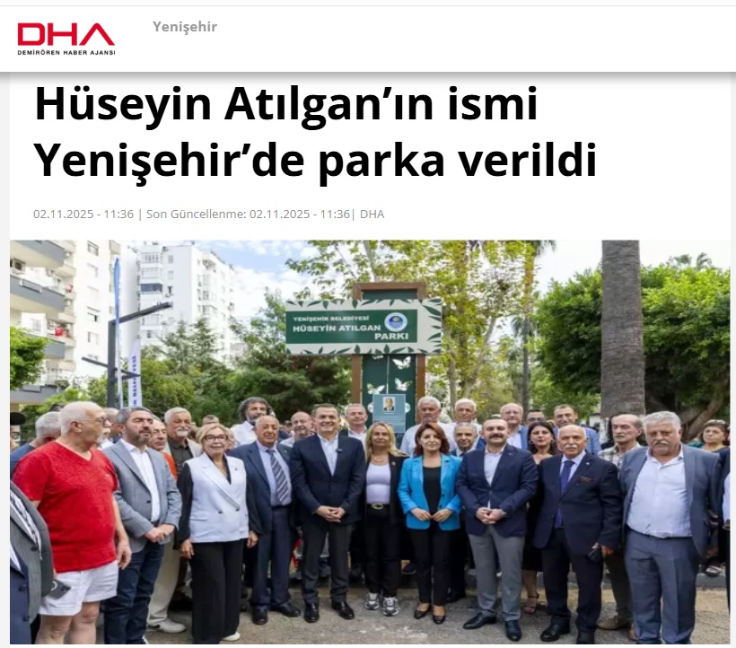 Hüseyin Atılgan’ın ismi Yenişehir’de parka verildi