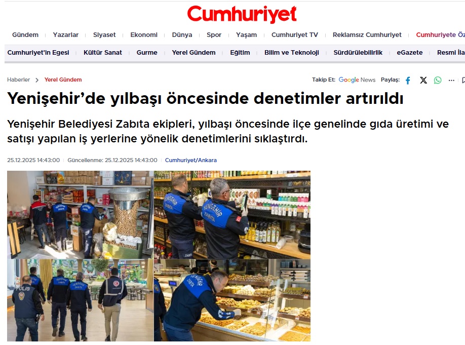 Yenişehir’de yılbaşı öncesinde denetimler artırıldı