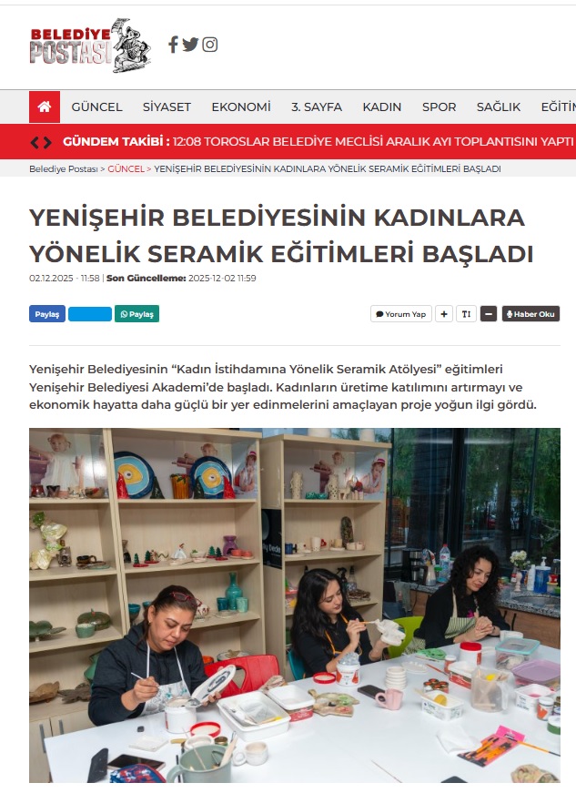 Yenişehir Belediyesinin kadınlara yönelik seramik eğitimleri başladı