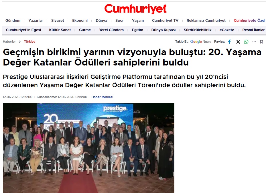 20. Yaşama Değer Katanlar Ödülleri sahiplerini buldu