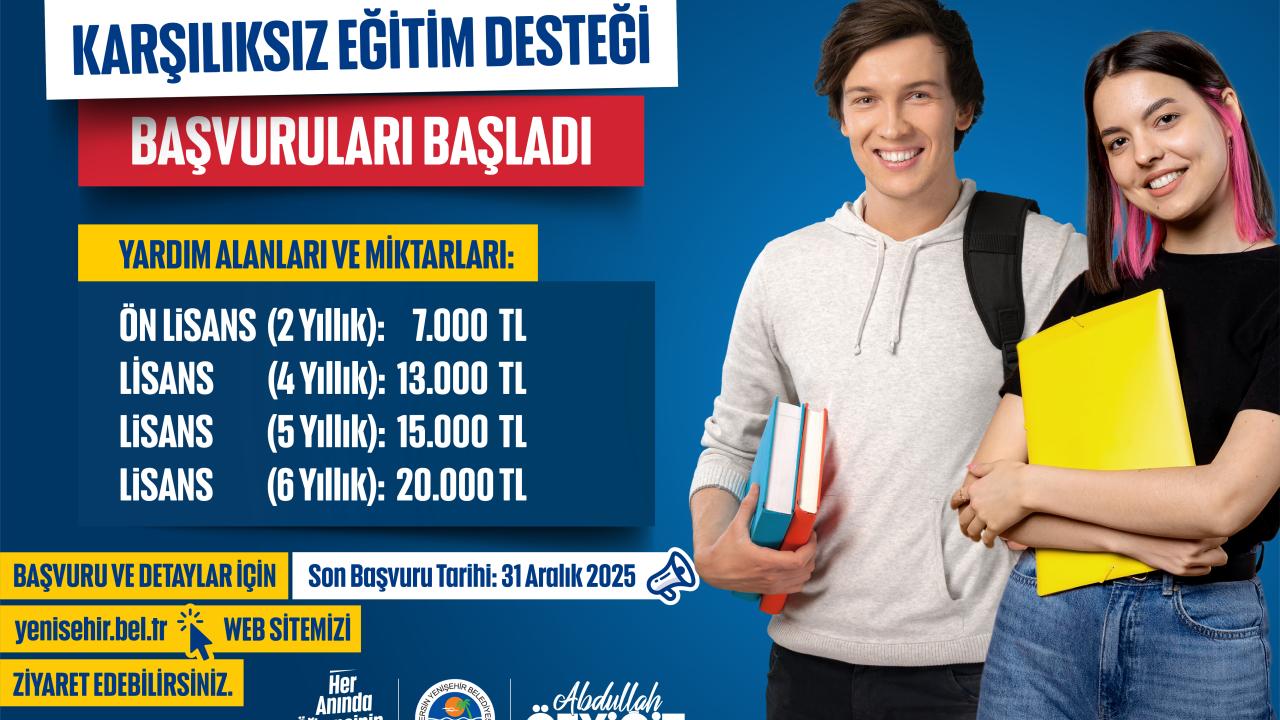 Yenişehir Belediyesinin Karşılıksız Eğitim Desteği Başvuruları Başladı