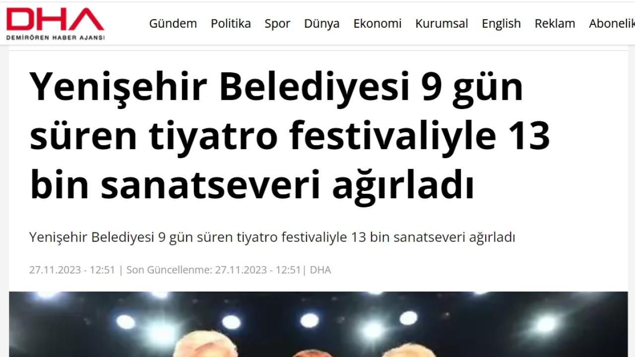 Yenişehir Belediyesi 9 gün süren tiyatro festivaliyle 13 bin sanatseveri ağırladı