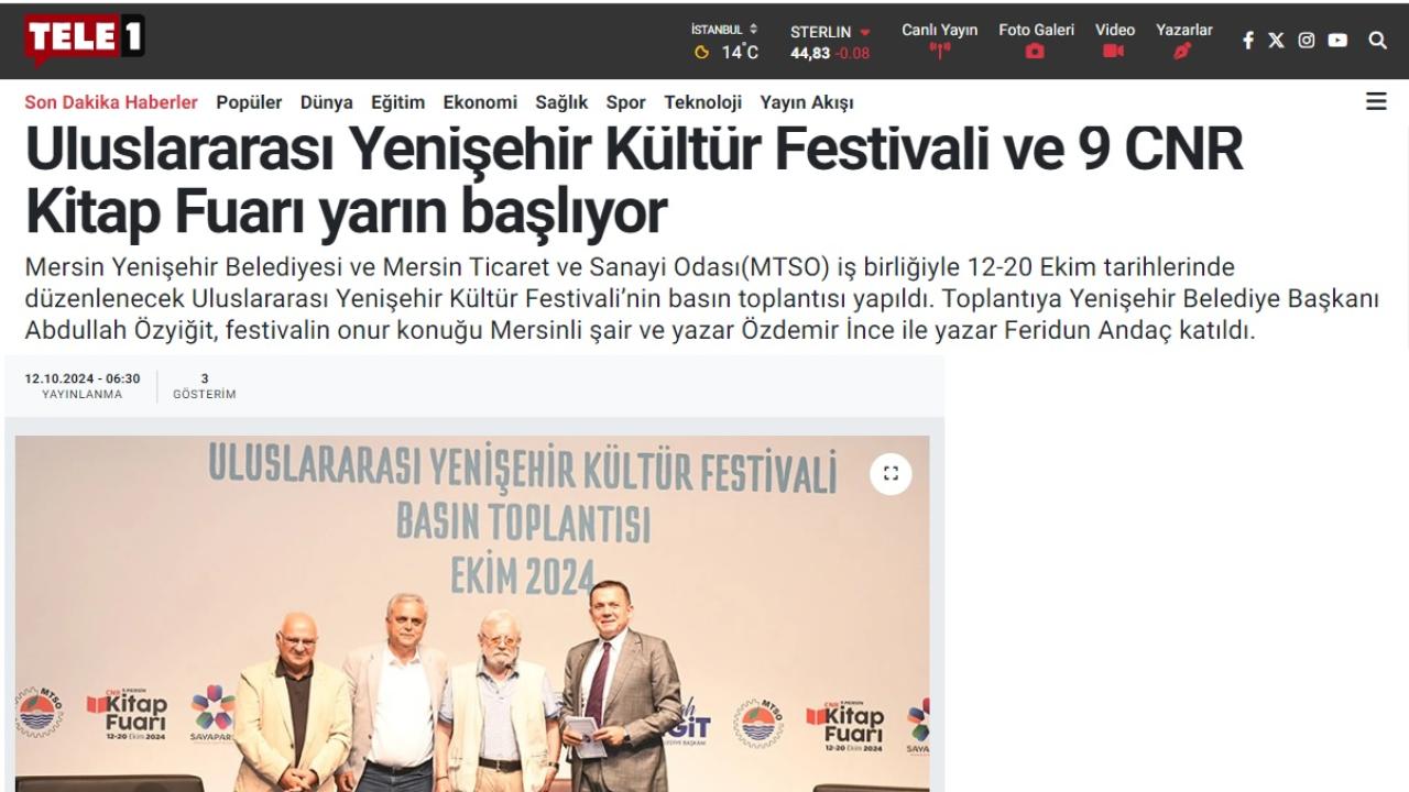 Uluslararası Yenişehir Kültür Festivali ve 9. CNR Kitap Fuarı yarın başlıyor