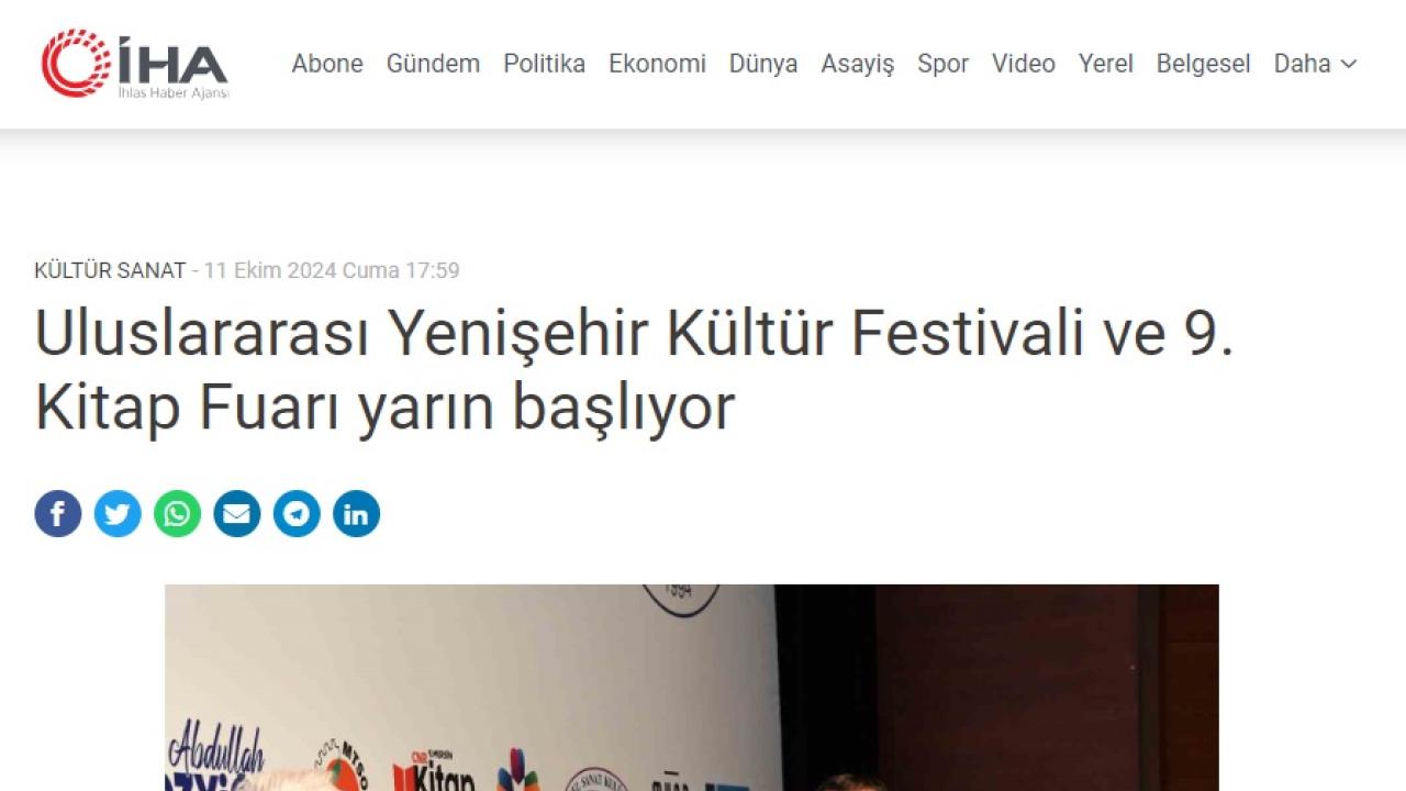 Uluslararası Yenişehir Kültür Festivali ve 9. CNR Kitap Fuarı yarın başlıyor