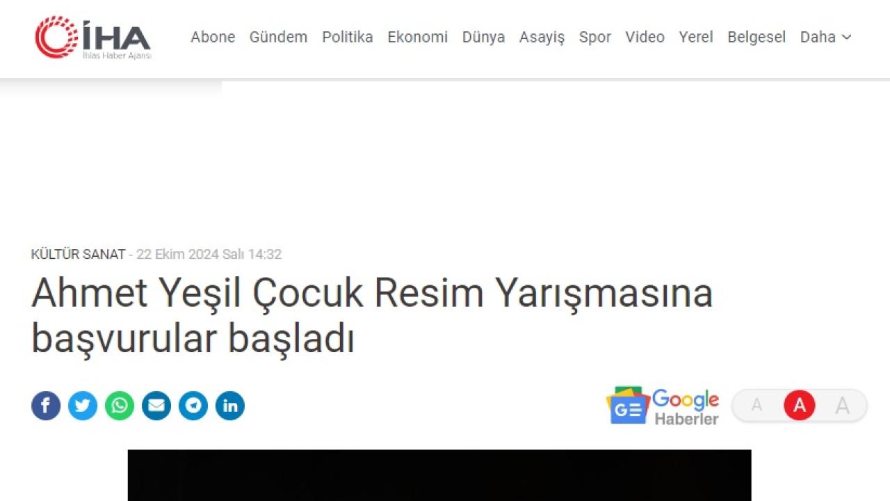 Yenişehir Belediyesi 22. Ahmet Yeşil Çocuk Resim Yarışması başvuruları başladı