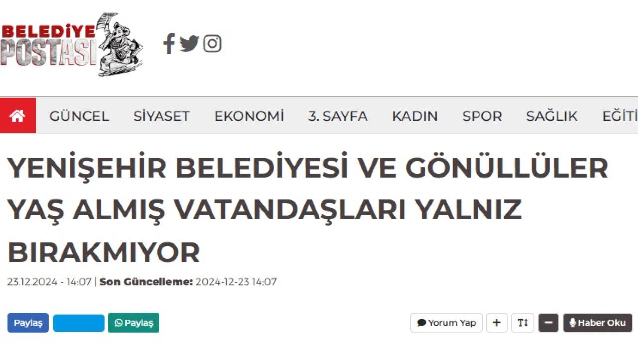 YENİŞEHİR BELEDİYESİ VE GÖNÜLLÜLER YAŞ ALMIŞ VATANDAŞLARI YALNIZ BIRAKMIYOR