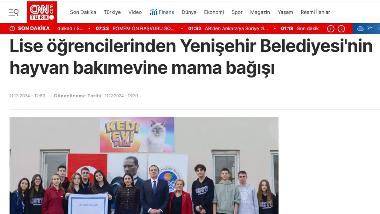 Lise öğrencilerinden Yenişehir Belediyesinin hayvan bakımevine mama bağışı