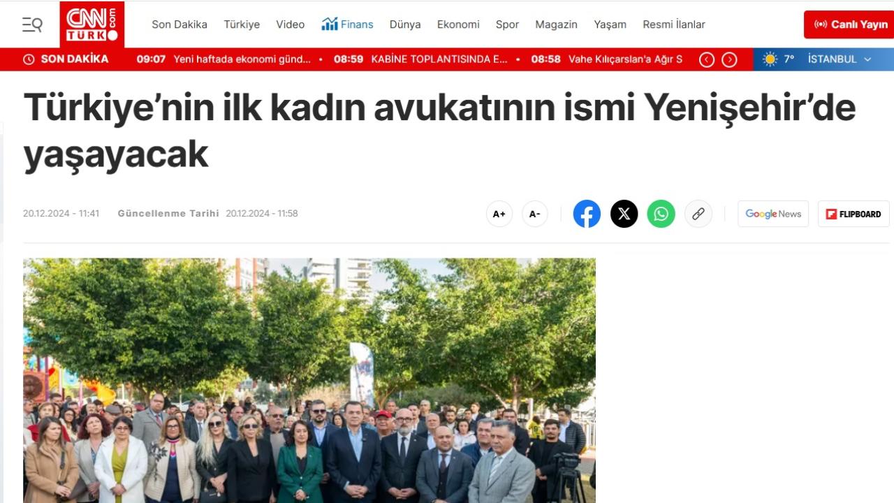 Türkiye’nin ilk kadın avukatının ismi Yenişehir’de yaşayacak