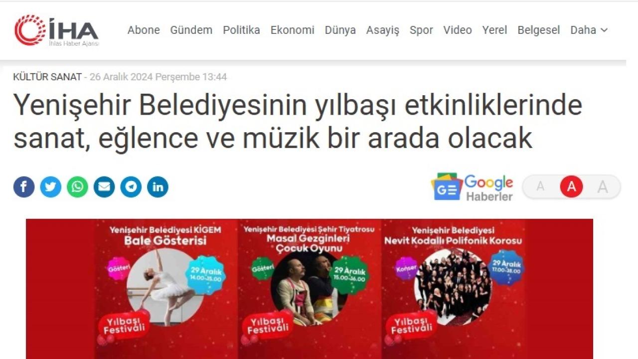 Yenişehir Belediyesinin yılbaşı etkinliklerinde sanat, eğlence ve müzik bir arada olacak