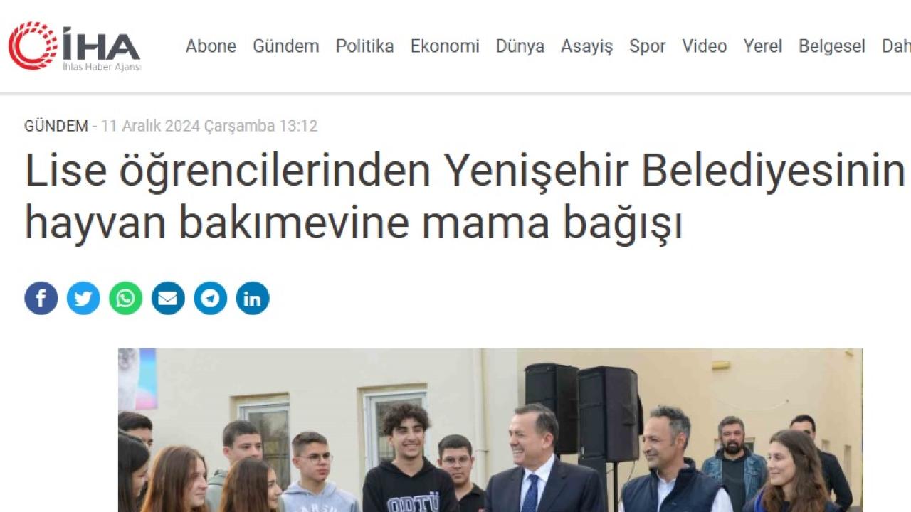 Lise öğrencilerinden Yenişehir Belediyesinin hayvan bakımevine mama bağışı