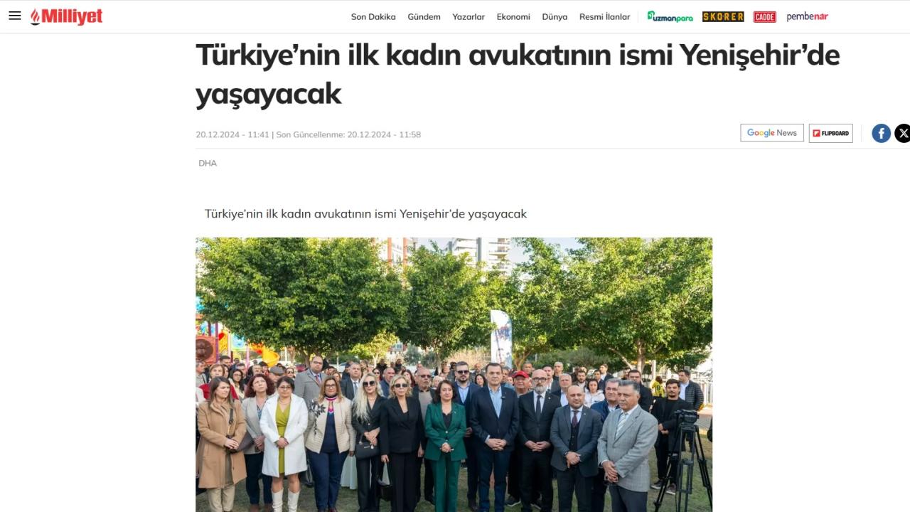 Türkiye’nin ilk kadın avukatının ismi Yenişehir’de yaşayacak