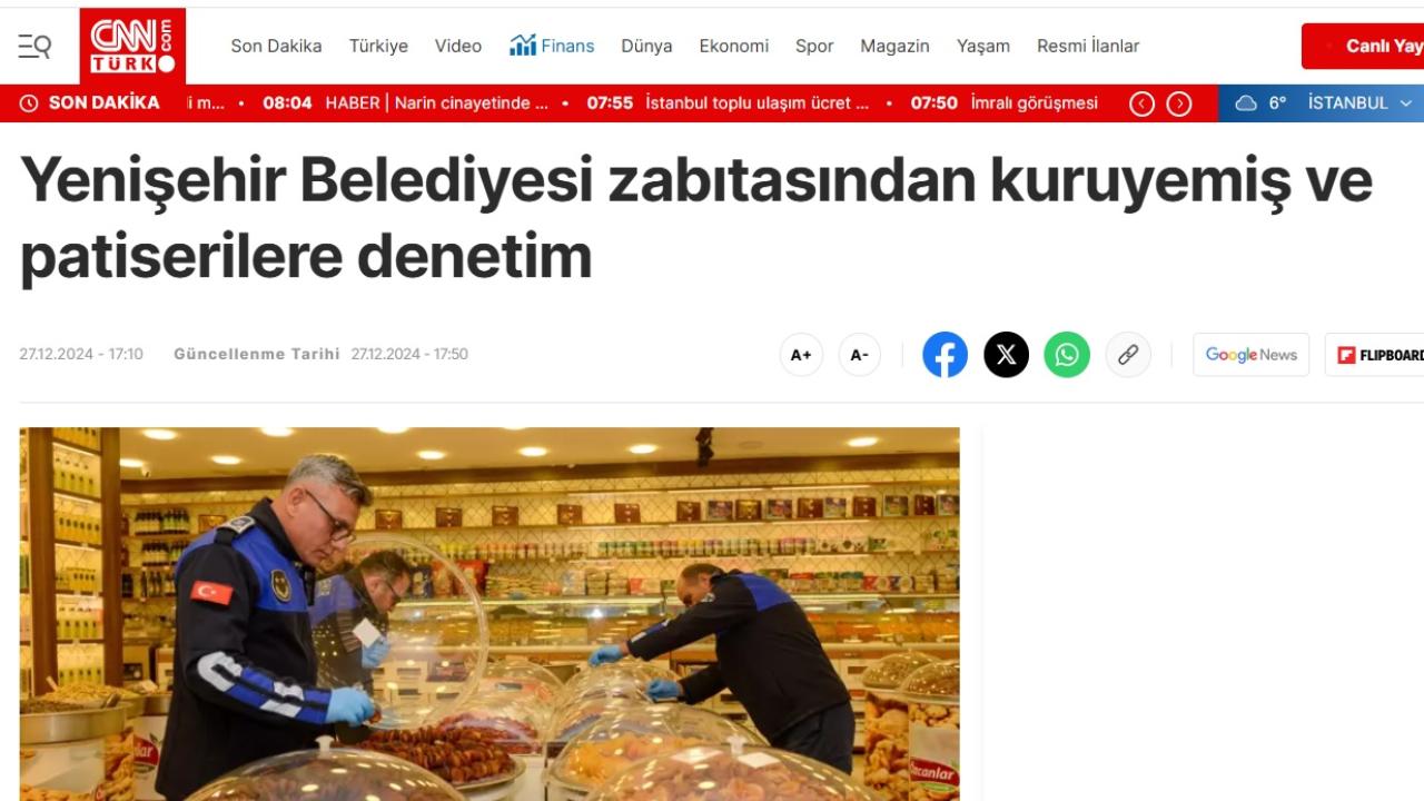 Yenişehir Belediyesi zabıtası kuruyemiş ve patiseri işletmelerini denetlendi