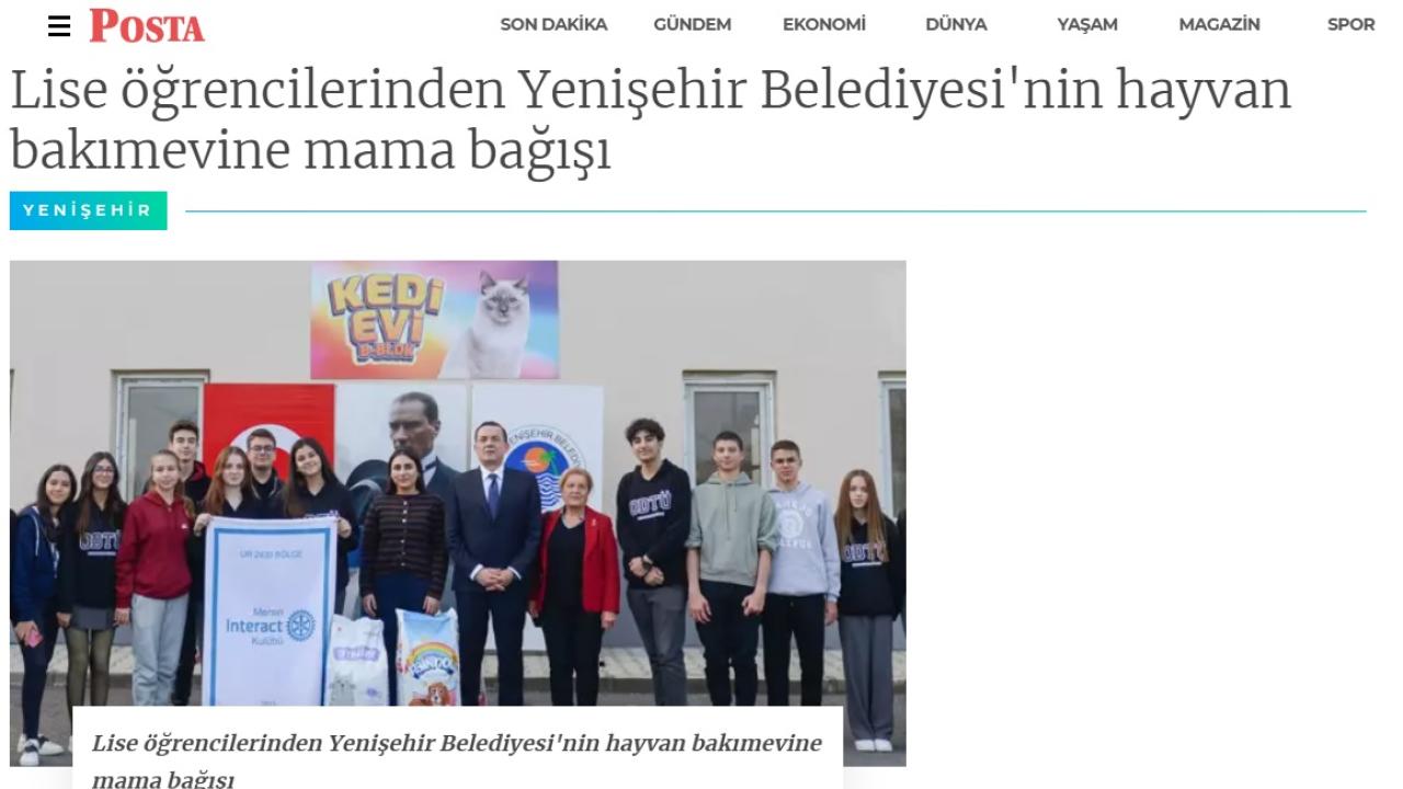 Lise öğrencilerinden Yenişehir Belediyesi'nin hayvan bakımevine mama bağışı