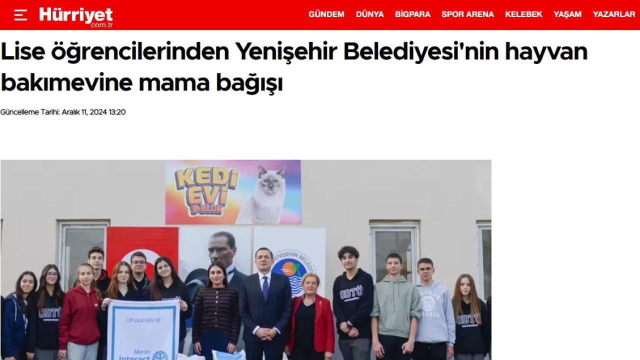 Lise öğrencilerinden Yenişehir Belediyesi'nin hayvan bakımevine mama bağışı