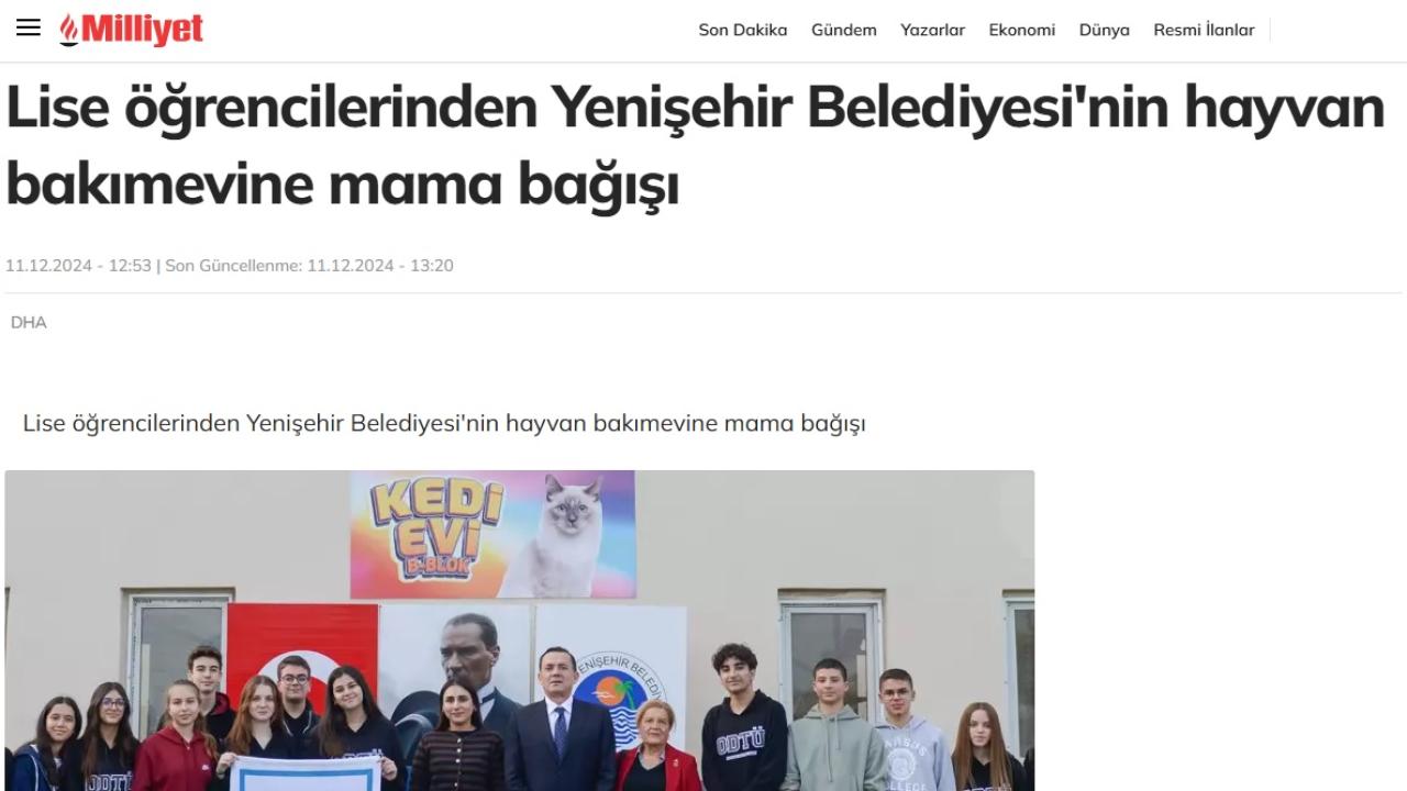 Lise öğrencilerinden Yenişehir Belediyesinin hayvan bakımevine mama bağışı