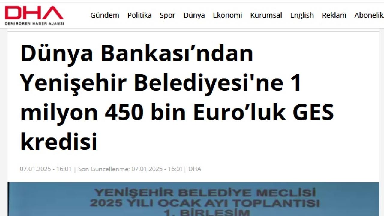 Dünya Bankasından Yenişehir Belediyesine 1 milyon 450 bin Euro’luk GES kredisi