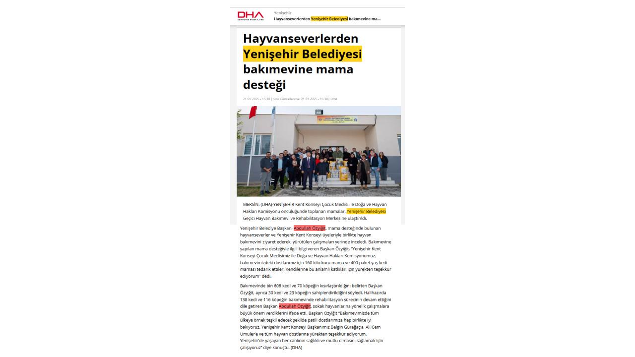 Hayvanseverlerden Yenişehir Belediyesi bakımevine mama desteği