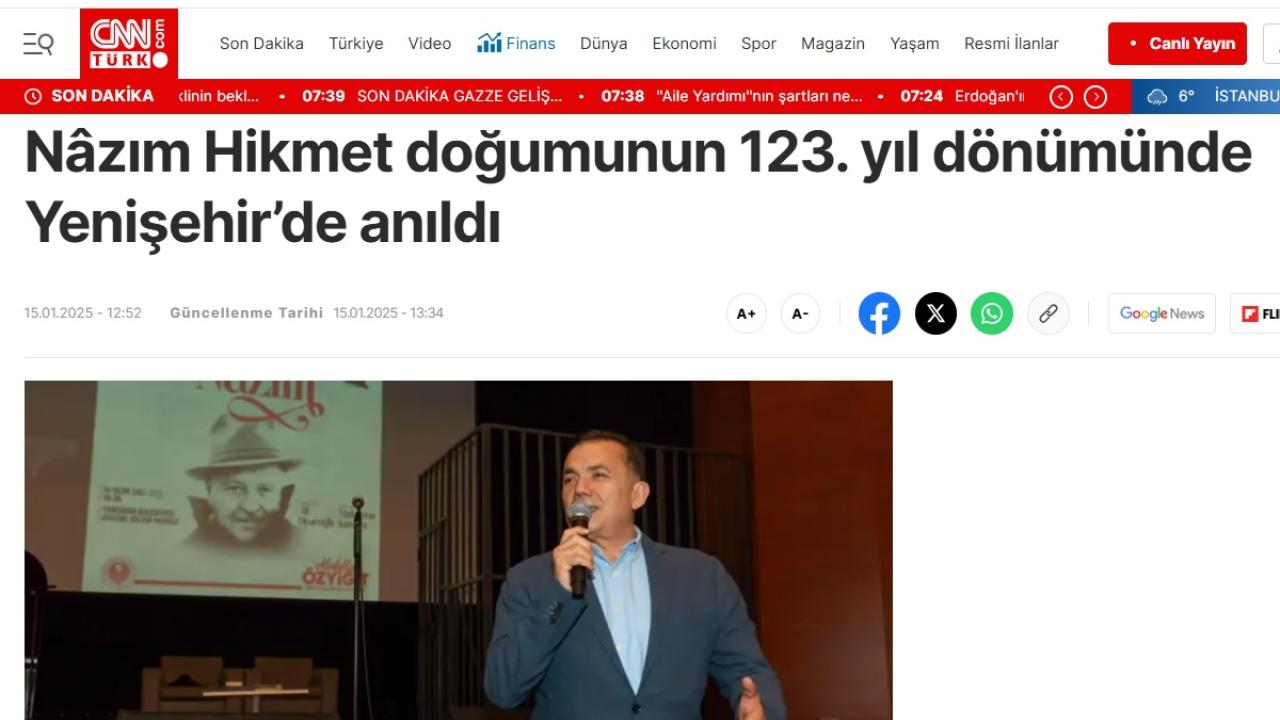 Nâzım Hikmet doğumunun 123. yıl dönümünde Yenişehir’de anıldı