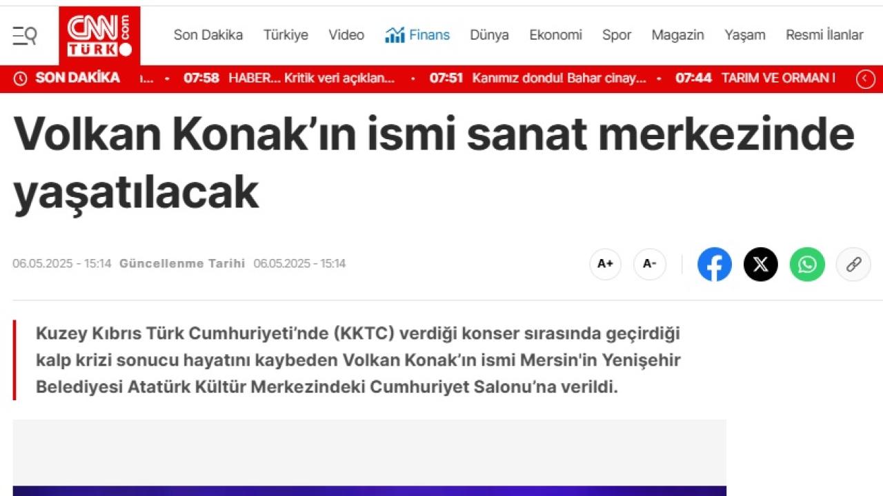 Volkan Konak’ın ismi Yenişehir’deki sanat merkezinde yaşayacak