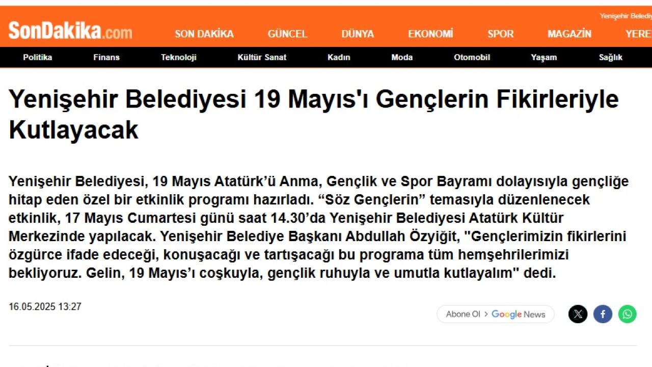 Yenişehir Belediyesi 19 Mayıs’ı gençlerin fikirleriyle kutlayacak