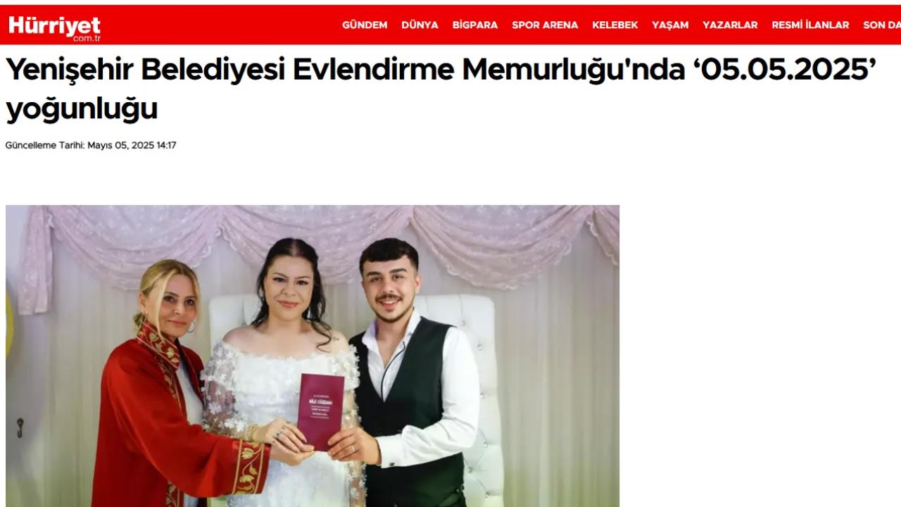 Yenişehir Belediyesi Evlendirme Memurluğunda “05.05.2025” yoğunluğu