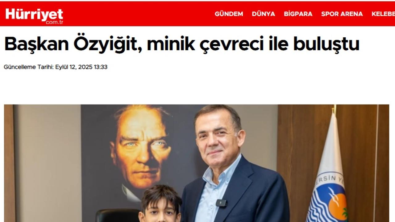 Başkan Abdullah Özyiğit, minik çevreci Aras Kayretli ile buluştu