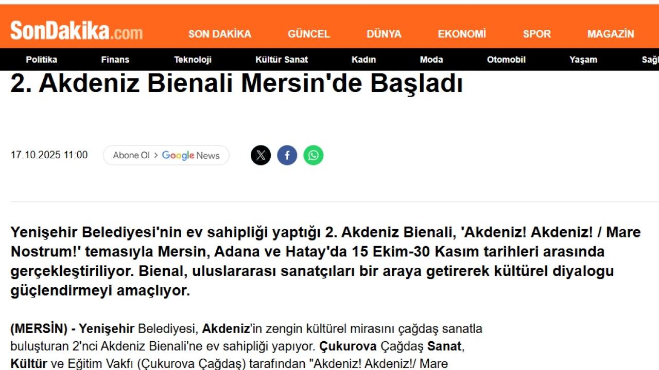 Yenişehir Belediyesi 2. Akdeniz Bienali’ne ev sahipliği yapıyor