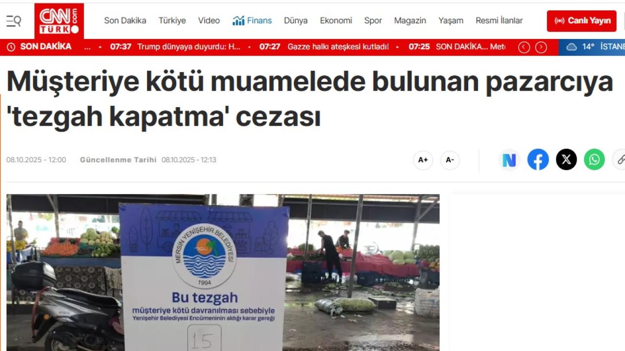 Müşteriye kötü muamelede bulunan pazarcıya 'tezgah kapatma' cezası