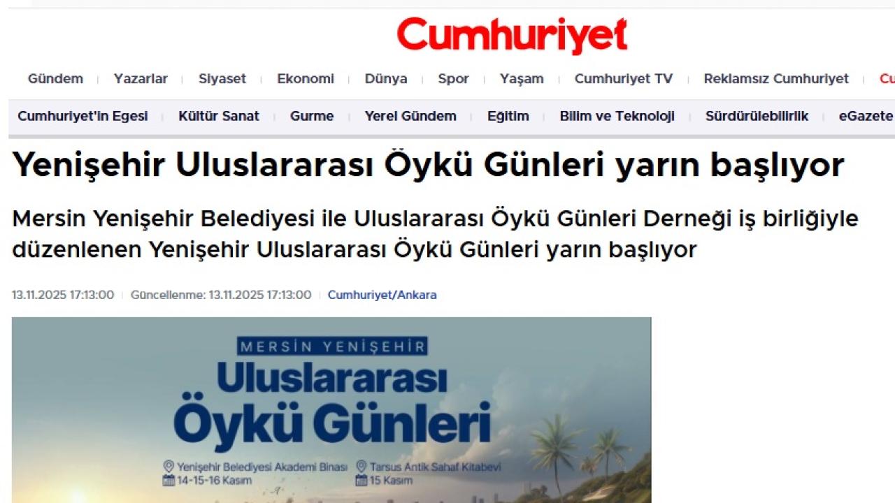 Yenişehir Uluslararası Öykü Günleri yarın başlıyor