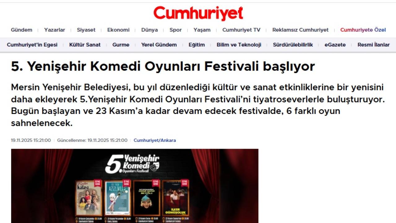 5. Yenişehir Komedi Oyunları Festivali binlerce sanatseveri ağırladı