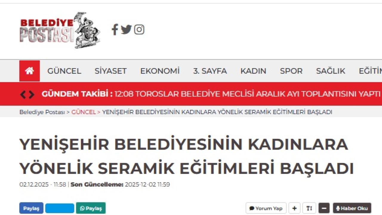 Yenişehir Belediyesinin kadınlara yönelik seramik eğitimleri başladı