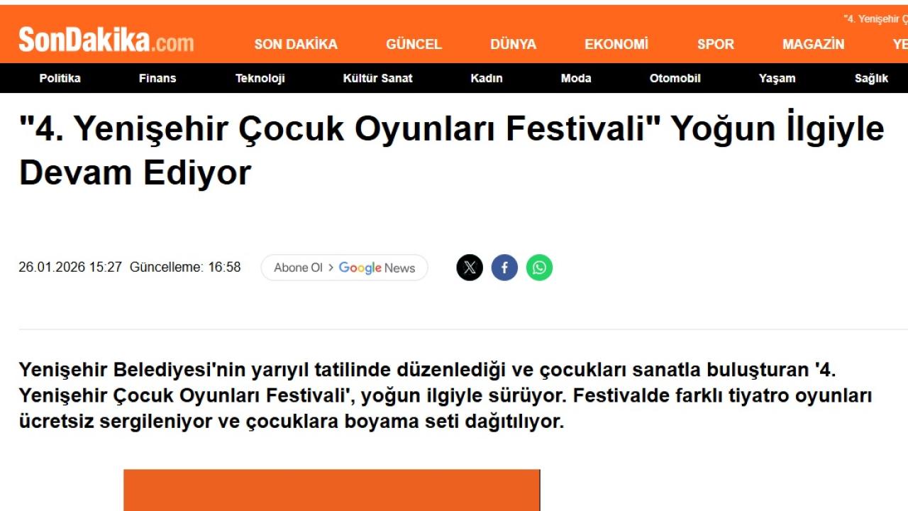4. Yenişehir Çocuk Oyunları Festivali Yoğun İlgi Görüyor