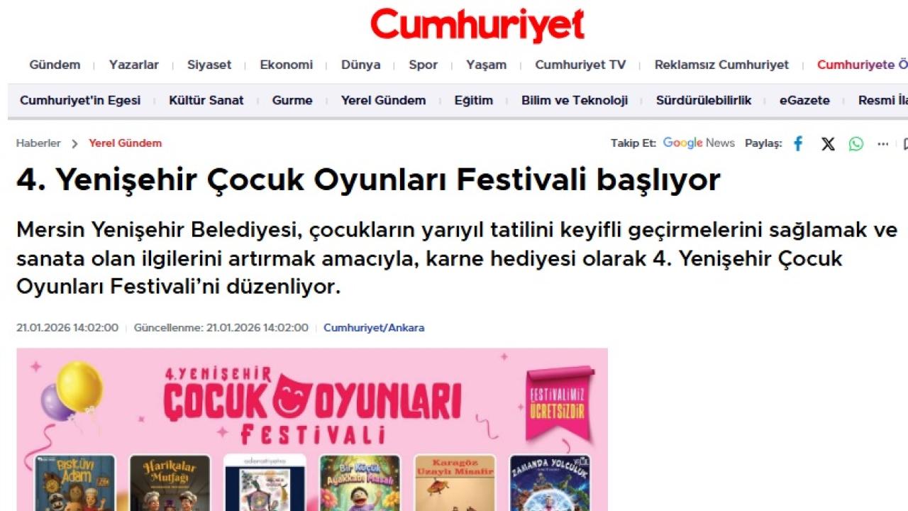4. Yenişehir Çocuk Oyunları Festivali başlıyor