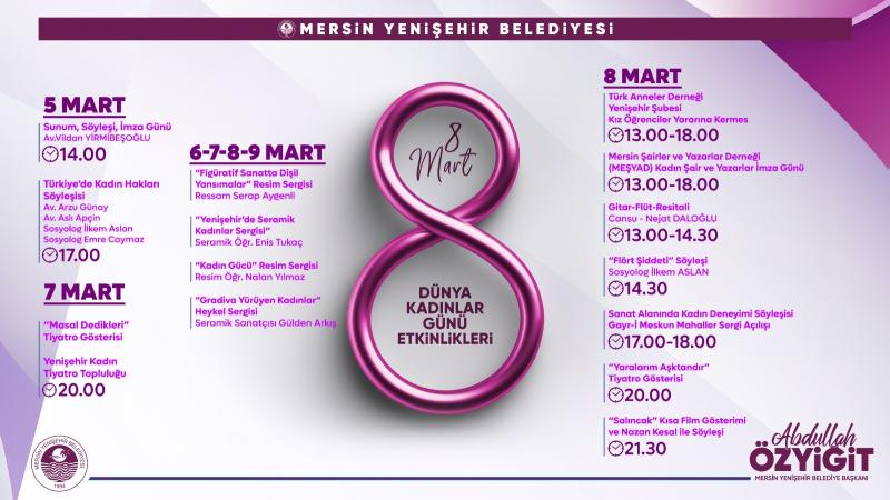 Yenişehir Belediyesinin 5 gün sürecek 8 Mart etkinlikleri başlıyor