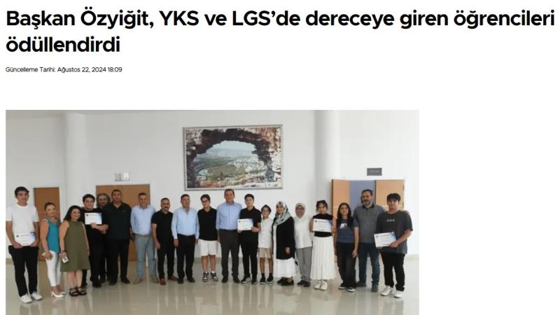 Başkan Abdullah Özyiğit, YKS ve LGS’de dereceye giren öğrencileri ödüllendirdi