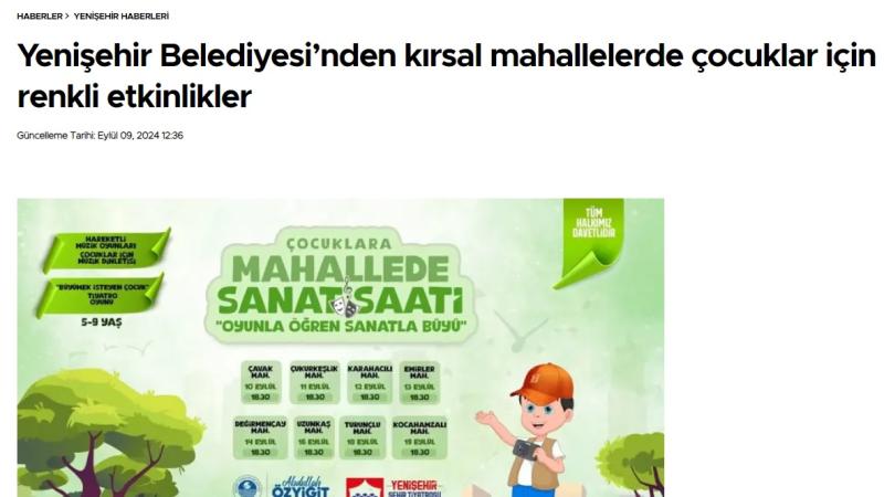 Yenişehir Belediyesinden kırsal mahallelerde çocuklar için renkli etkinlikler