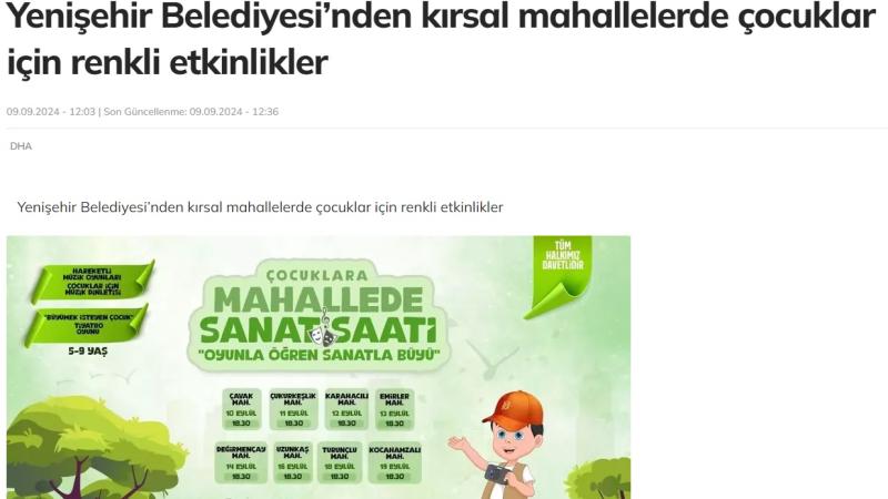 Yenişehir Belediyesinden kırsal mahallelerde çocuklar için renkli etkinlikler